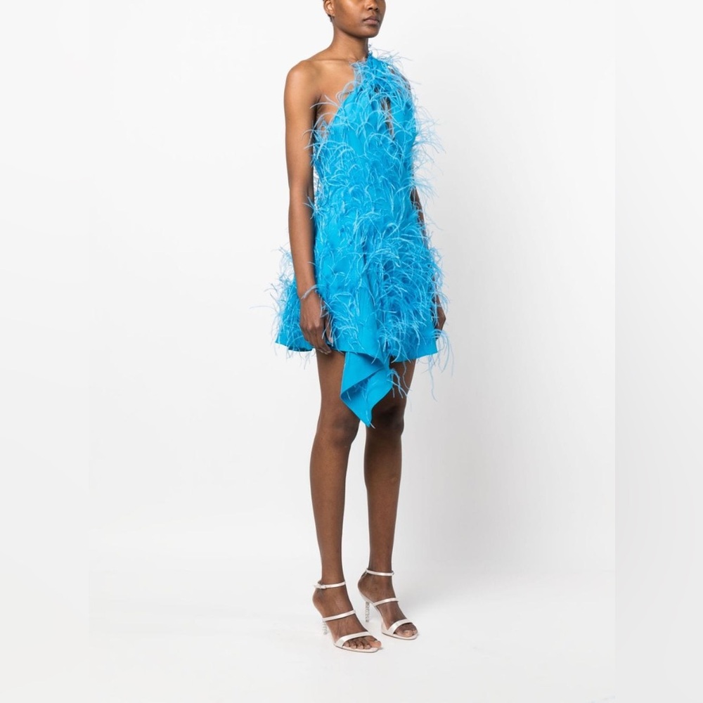 Cult Gaia Eliana Dress Lake Blue Feather Embellished Size XS - Picture 3 of 13
